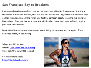 Copywriting example: San Francisco Bay to Breakers event promotion in a real estate newsletter