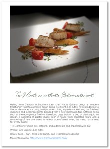 Freelance copywriting example for a restaurant